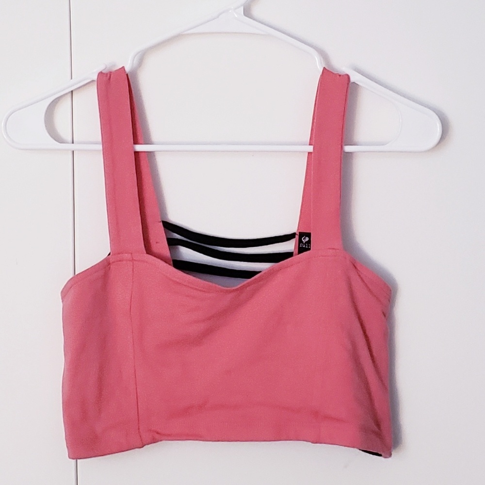 Full Tilt caged back coral bandeau crop top